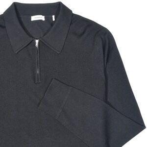 Sandro Mens XXL Black Quarter Zip Polo Sweater Wool Blend Long Sleeve Knit